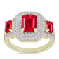 Anillo de Plata Bañada en Oro con Ágata Roja y Topacio Blanco