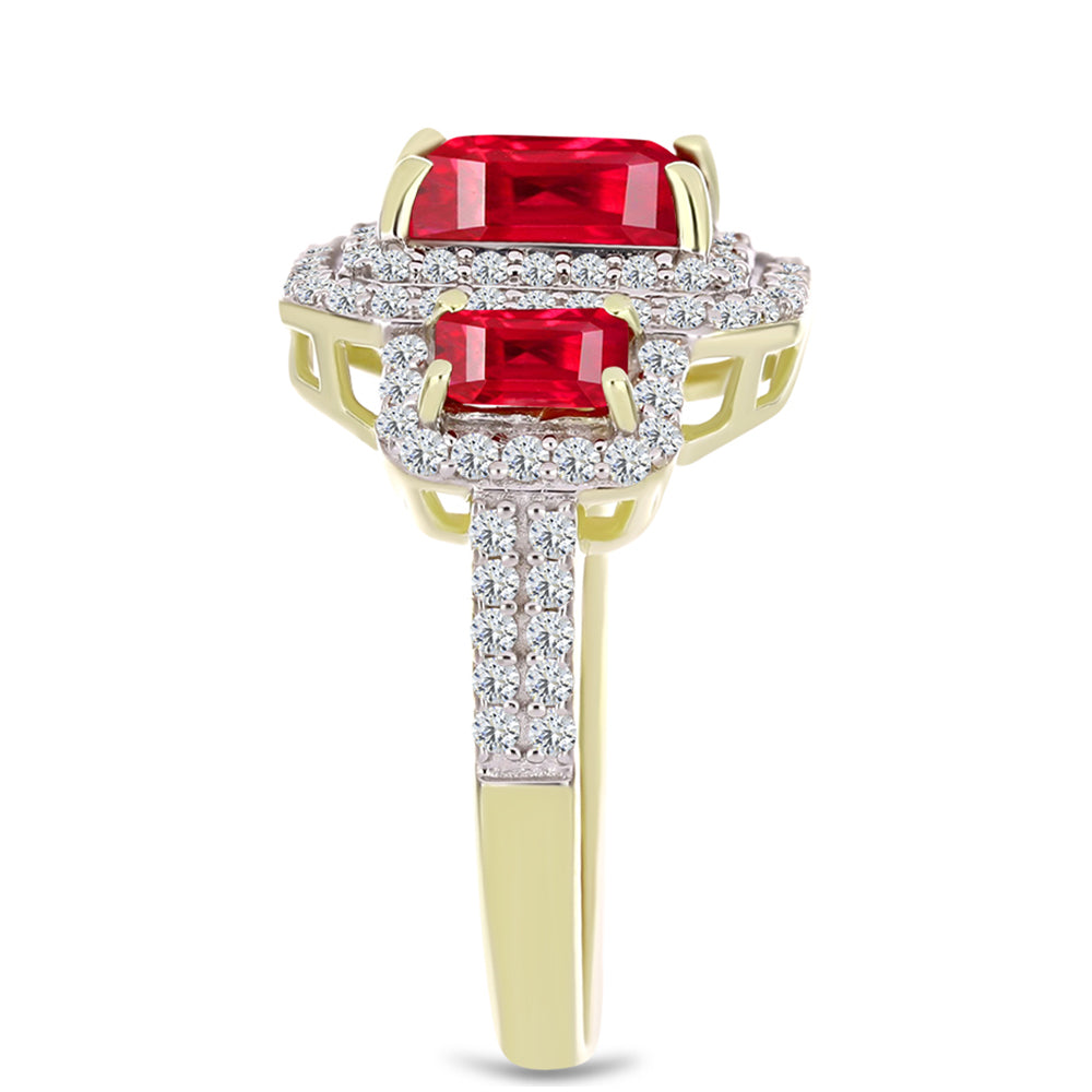 Anillo de Plata Bañada en Oro con Ágata Roja y Topacio Blanco 4 