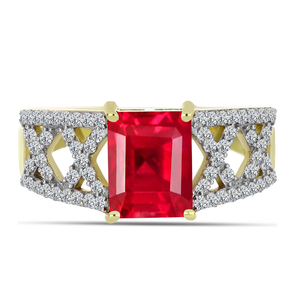 Anillo de Plata Bañada en Oro con Ágata Roja y Topacio Blanco 1 