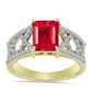 Anillo de Plata Bañada en Oro con Ágata Roja y Topacio Blanco