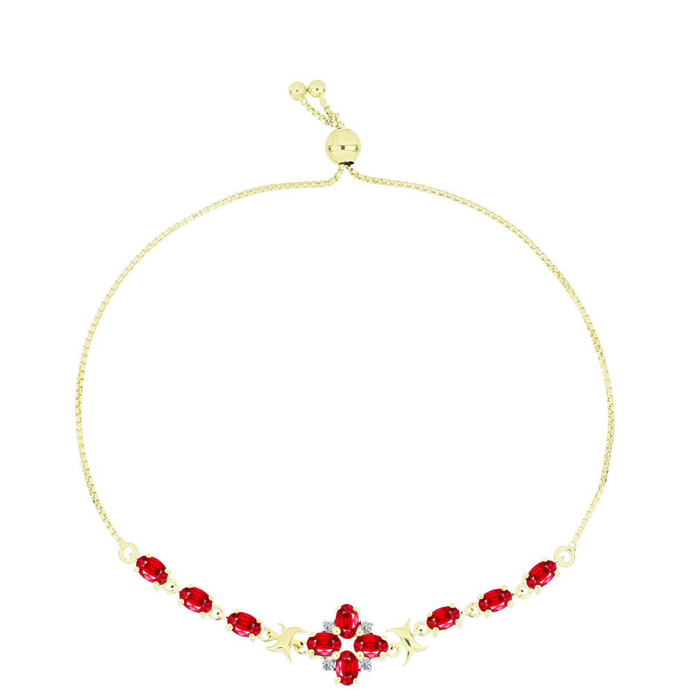 Pulsera de Plata Bañada en Oro con Ágata Roja y Topacio Blanco