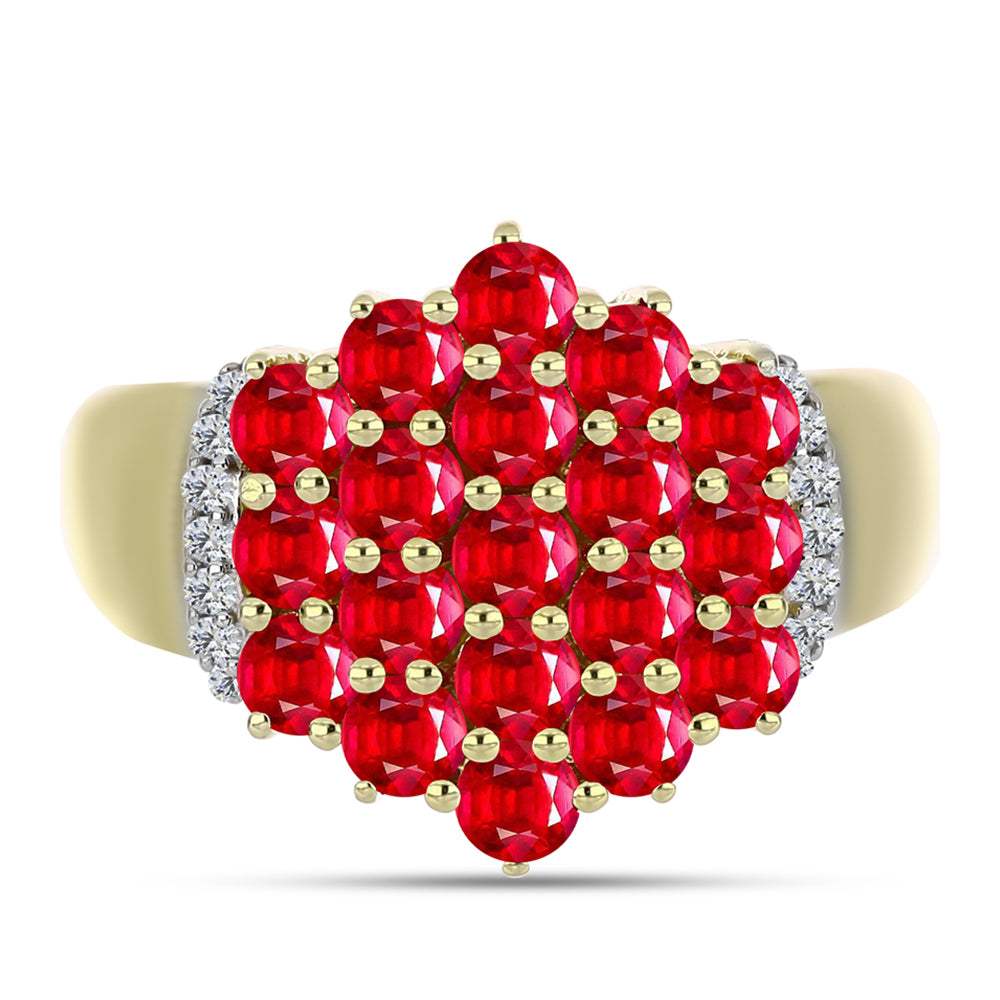Anillo de Plata Bañada en Oro con Ágata Roja y Topacio Blanco 1 