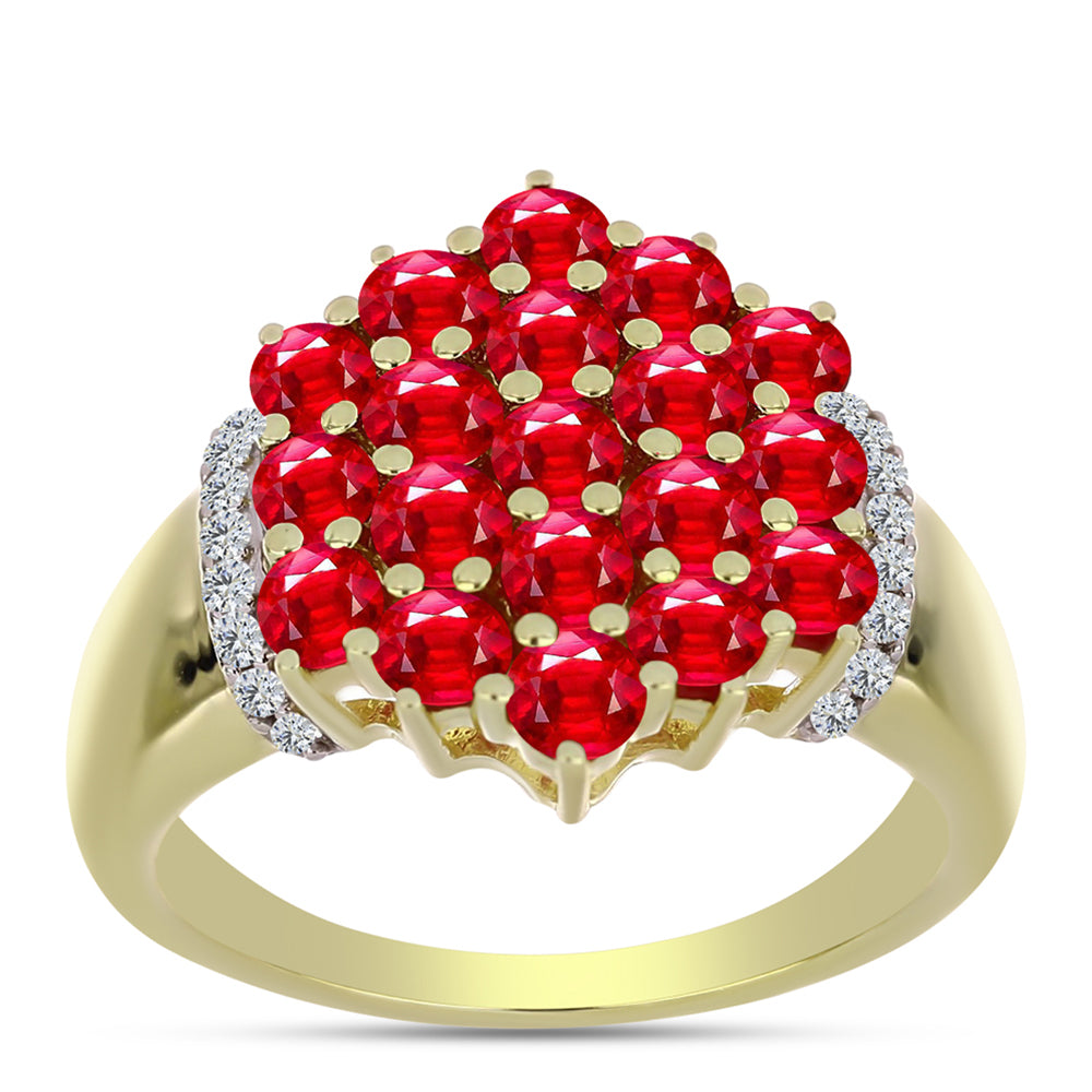 Anillo de Plata Bañada en Oro con Ágata Roja y Topacio Blanco 3 
