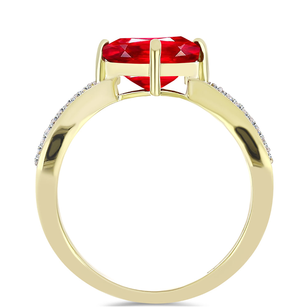 Anillo de Plata Bañada en Oro con Ágata Roja y Topacio Blanco 2 