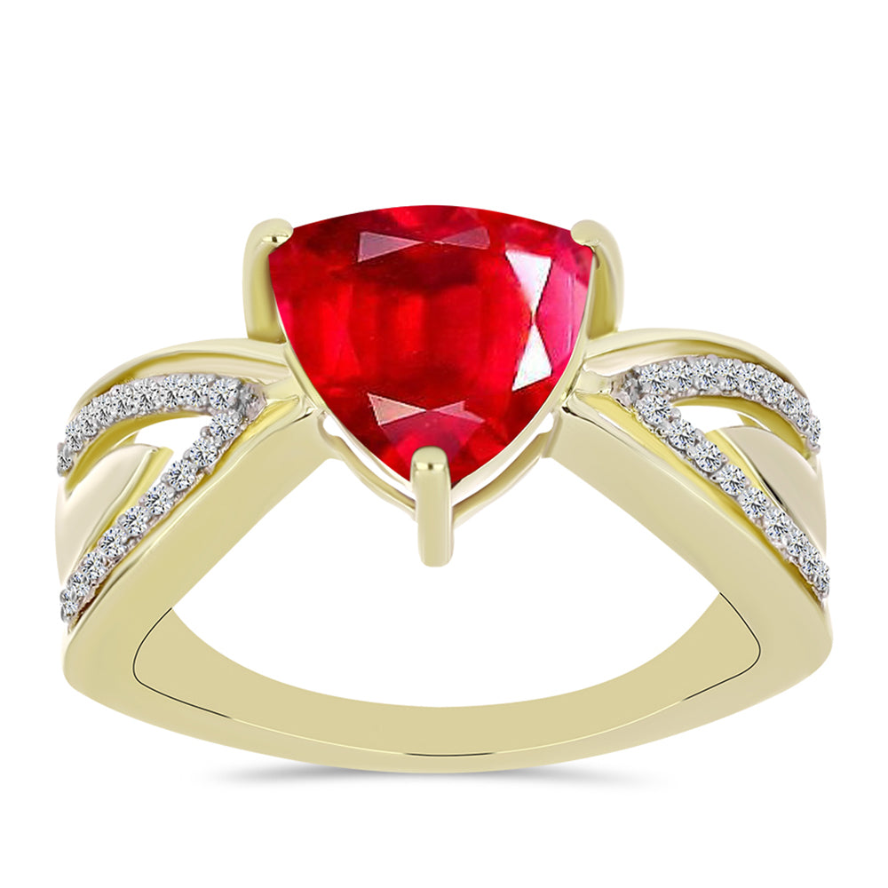 Anillo de Plata Bañada en Oro con Ágata Roja y Topacio Blanco 3 