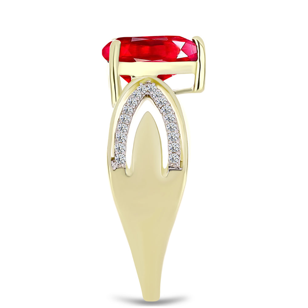 Anillo de Plata Bañada en Oro con Ágata Roja y Topacio Blanco 4 