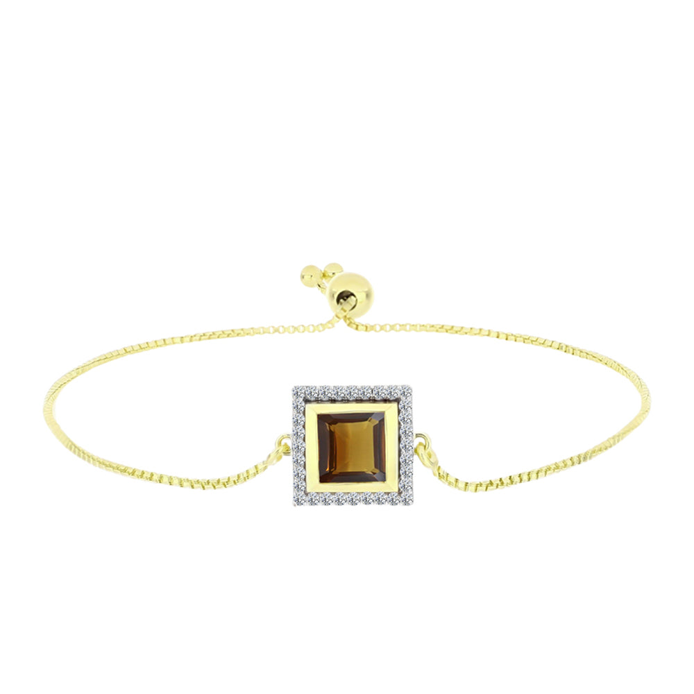 Pulsera de Plata Bañada en Oro con Cuarzo Coñac y Topacio Blanco 1 