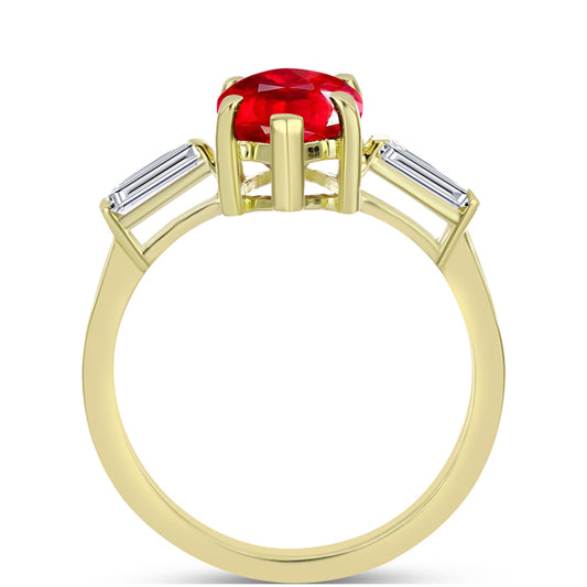 Anillo de Plata Bañada en Oro con Ágata Roja y Topacio Blanco