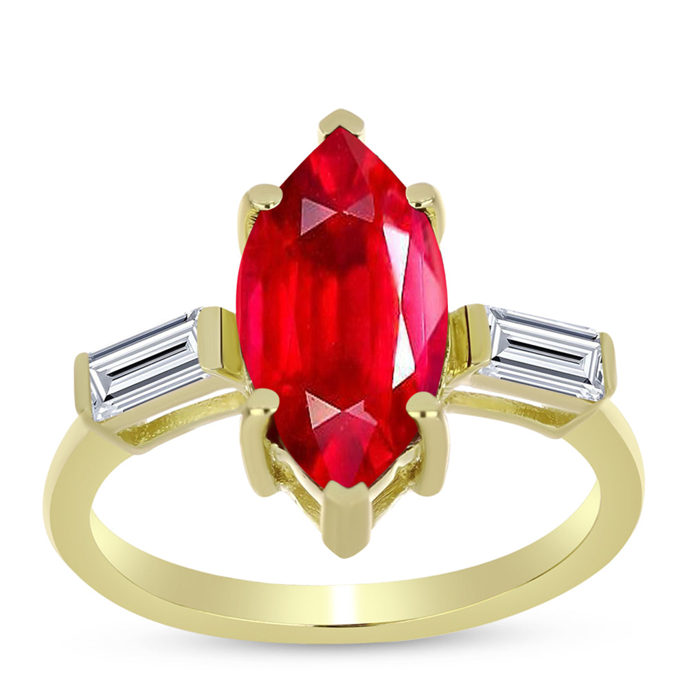 Anillo de Plata Bañada en Oro con Ágata Roja y Topacio Blanco 3 