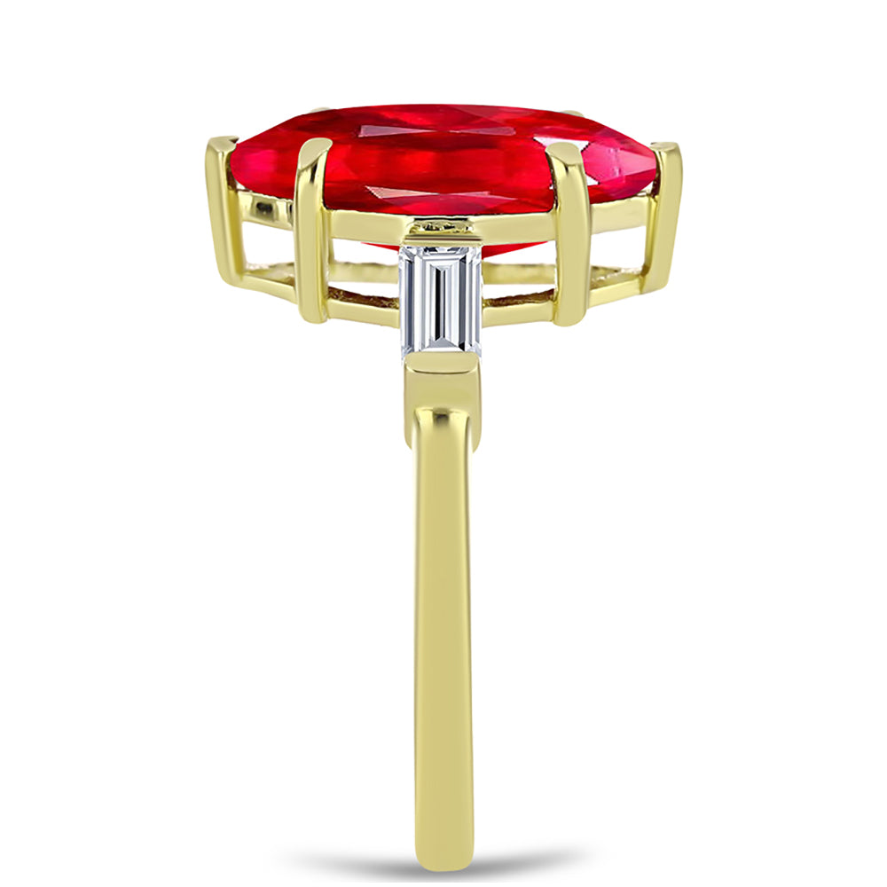 Anillo de Plata Bañada en Oro con Ágata Roja y Topacio Blanco 4 