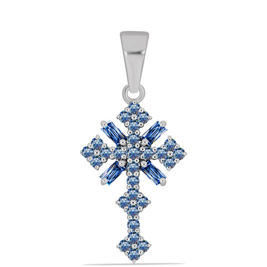 Cruz Colgante de Plata con Moisanita azul océano