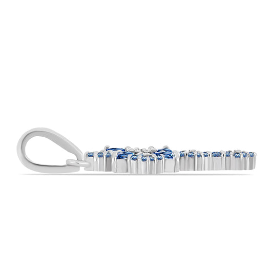 Cruz Colgante de Plata con Moisanita azul océano