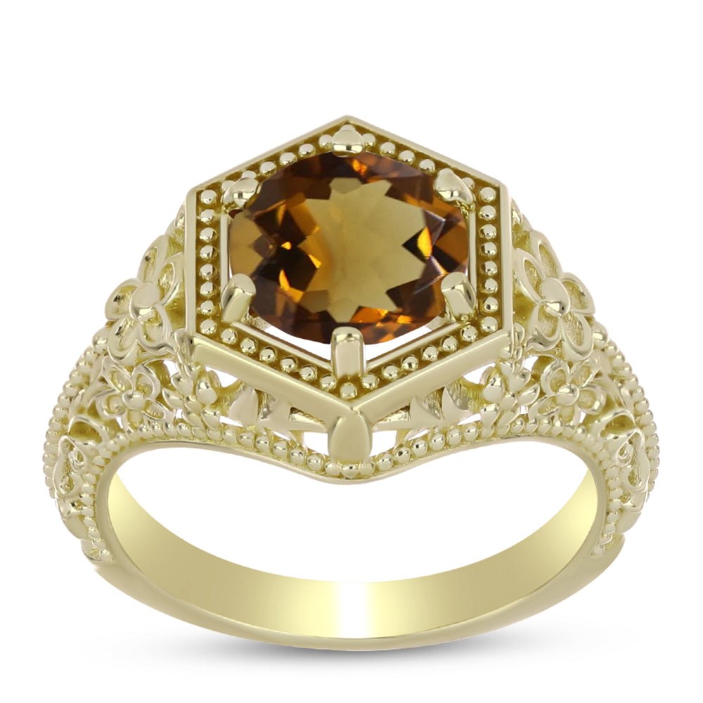 Anillo de Plata Bañada en Oro con Cuarzo Coñac