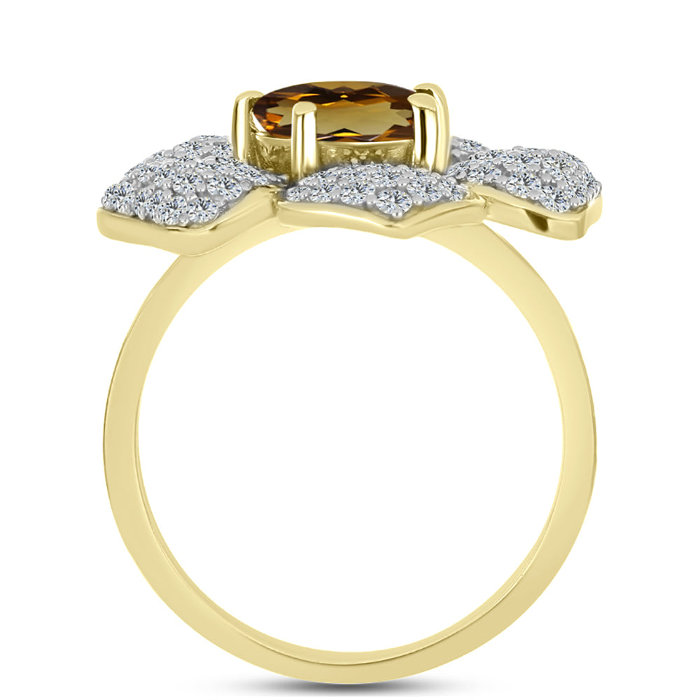 Anillo de Plata Bañada en Oro con Cuarzo Coñac y Topacio Blanco 2 