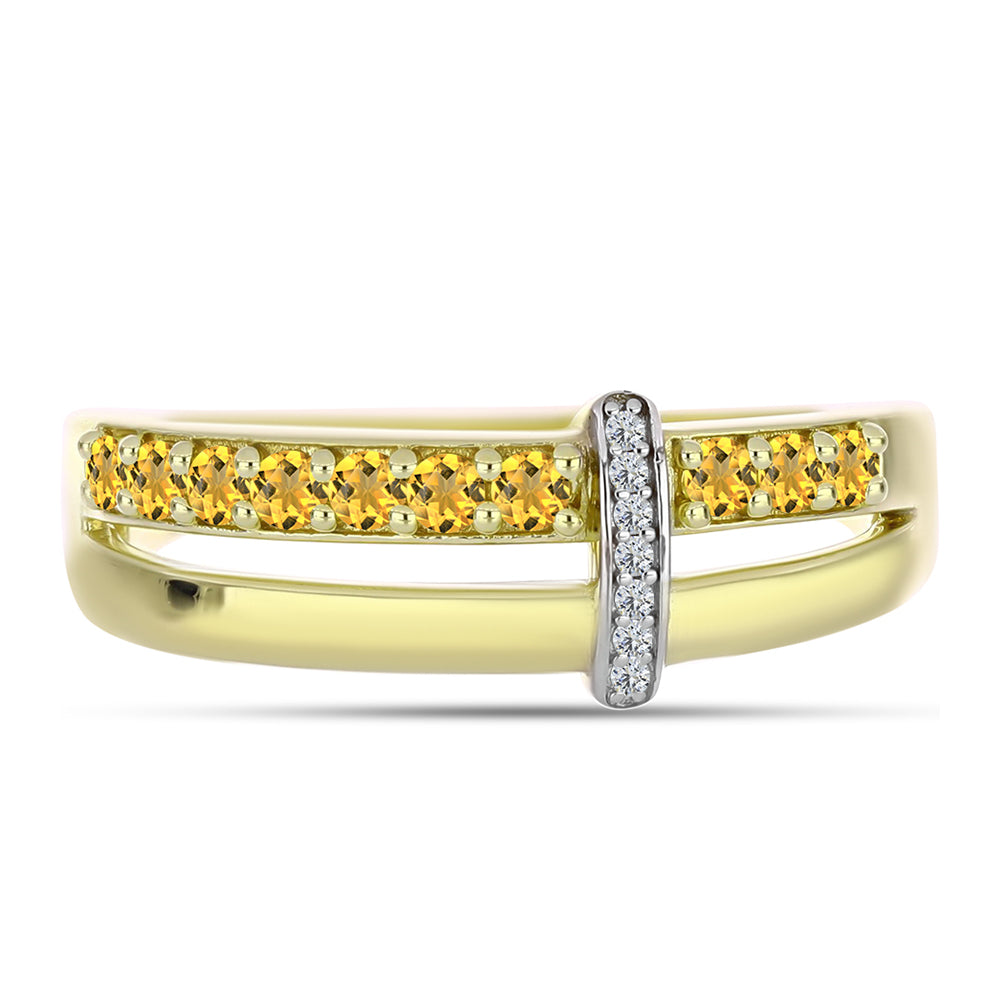 Anillo de Plata Bañada en Oro con Cuarzo Coñac y Topacio Blanco 1 