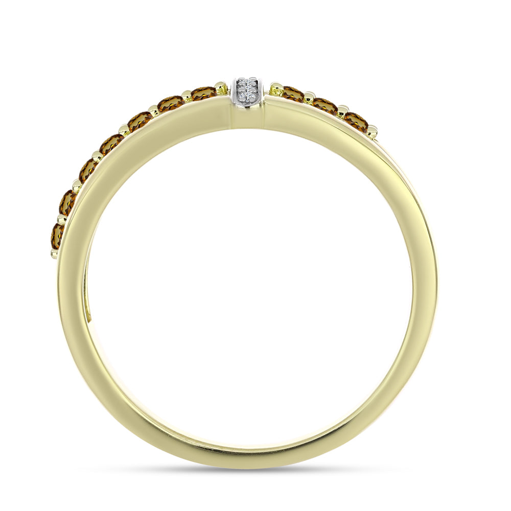 Anillo de Plata Bañada en Oro con Cuarzo Coñac y Topacio Blanco 6 