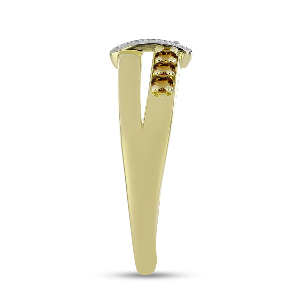 Anillo de Plata Bañada en Oro con Cuarzo Coñac y Topacio Blanco 8 