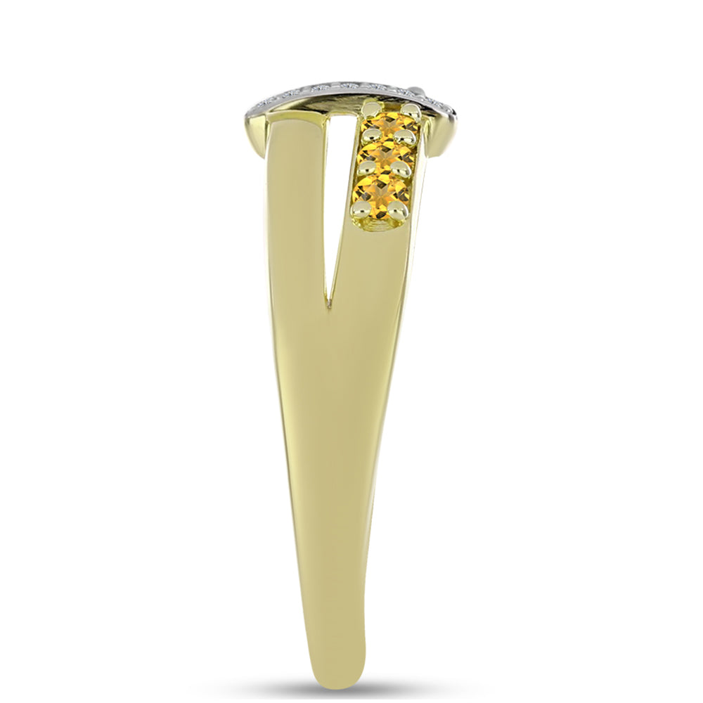 Anillo de Plata Bañada en Oro con Cuarzo Coñac y Topacio Blanco 4 