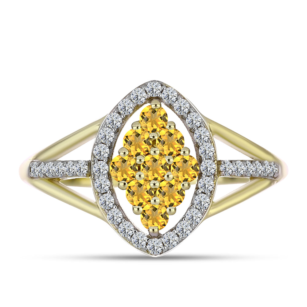 Anillo de Plata Bañada en Oro con Cuarzo Coñac y Topacio Blanco