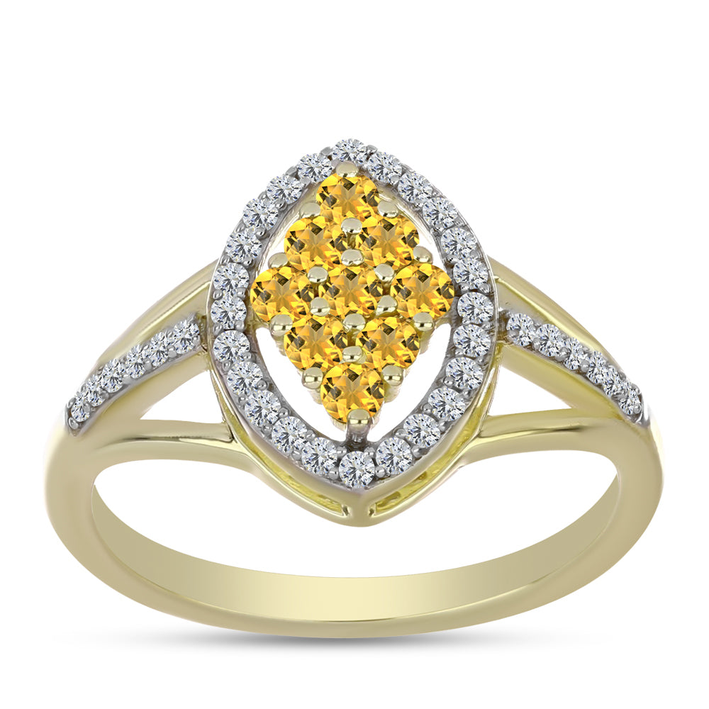 Anillo de Plata Bañada en Oro con Cuarzo Coñac y Topacio Blanco