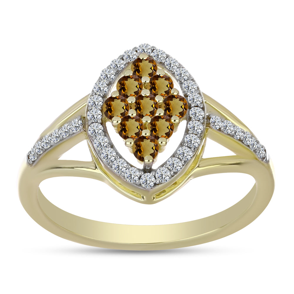 Anillo de Plata Bañada en Oro con Cuarzo Coñac y Topacio Blanco 7 