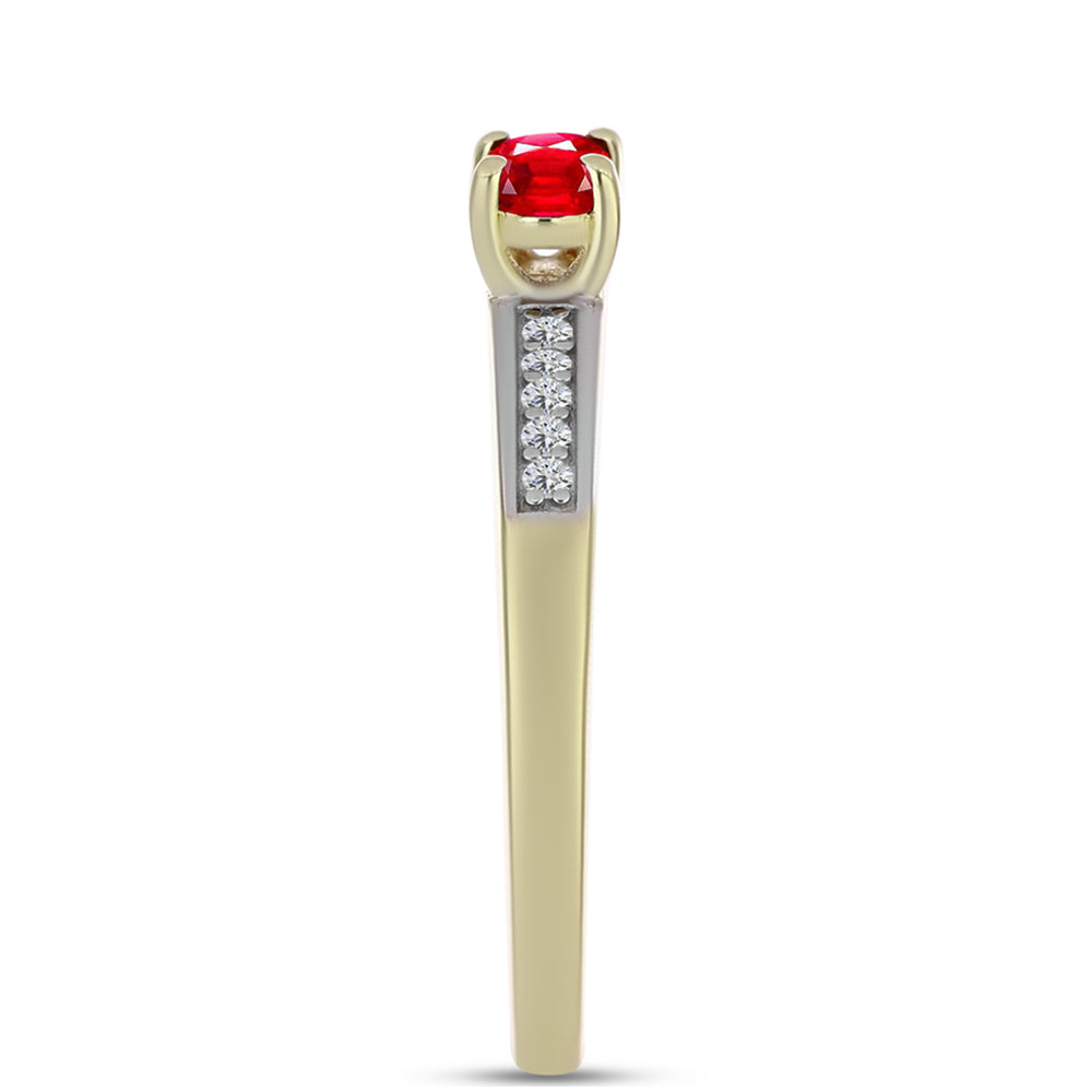 Anillo de Plata Bañada en Oro con Ágata Roja y Topacio Blanco 4 