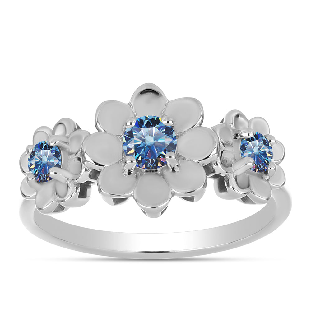 Anillo de Plata con Moisanita azul océano 3 