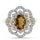 Anillo de Plata Bañada en Oro con Cuarzo Coñac y Topacio Blanco