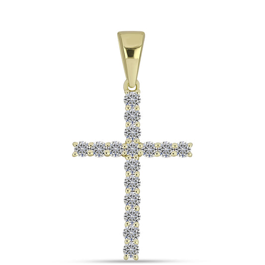 Cruz Colgante de Plata Bañada en Oro con Diamante certificado y cultivado en laboratorio