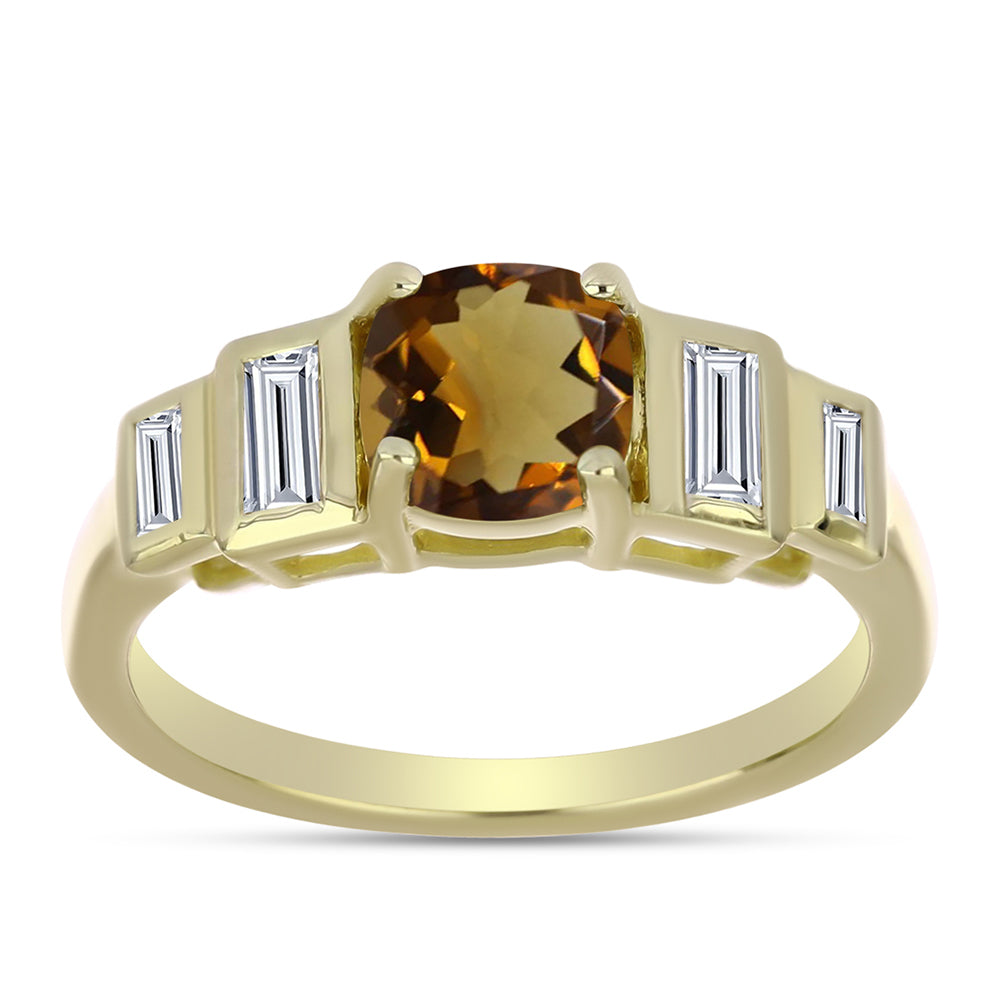 Anillo de Plata Bañada en Oro con Cuarzo Coñac y Zircón Blanco 3 