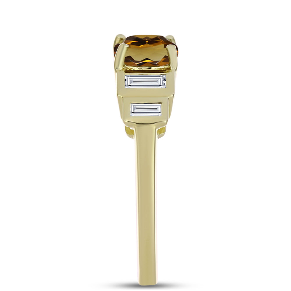 Anillo de Plata Bañada en Oro con Cuarzo Coñac y Zircón Blanco 4 