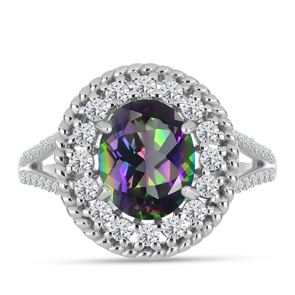 Anillo de Plata con Cuarzo Místico Verde de Brasil y Topacio Blanco