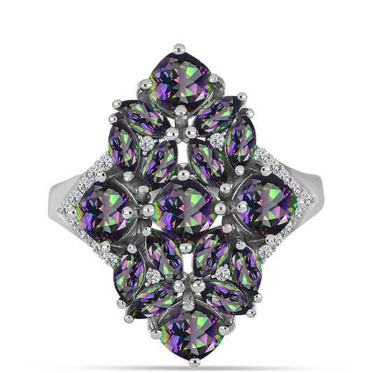 Anillo de Plata con Cuarzo Místico Verde de Brasil y Topacio Blanco