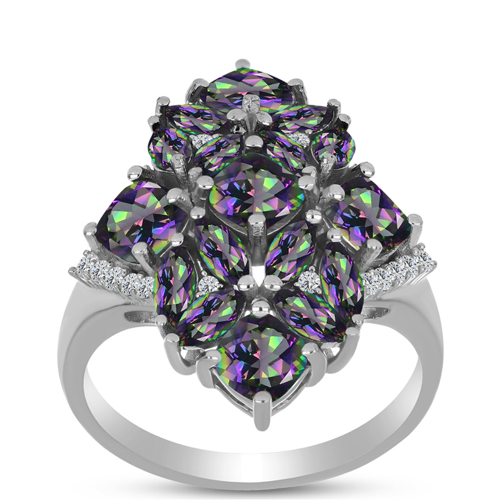 Anillo de Plata con Cuarzo Místico Verde de Brasil y Topacio Blanco 3 