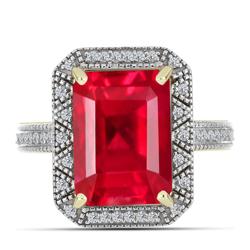Anillo de Plata Bañada en Oro con Ágata Roja y Topacio Blanco 1 