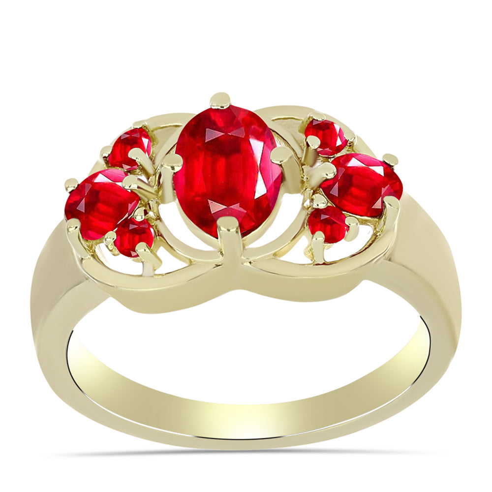Anillo de Plata Bañada en Oro con Ágata Roja