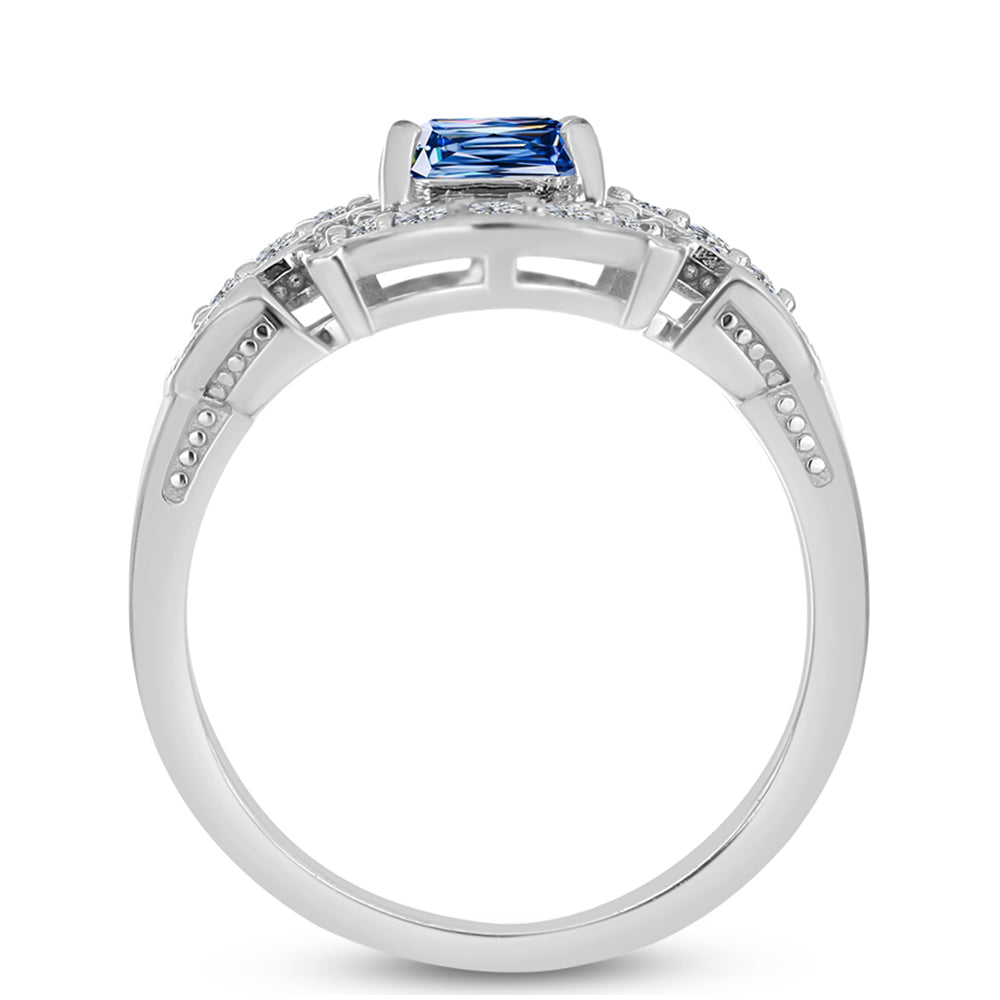Anillo de Plata con Moisanita azul océano y Topacio Blanco 2 