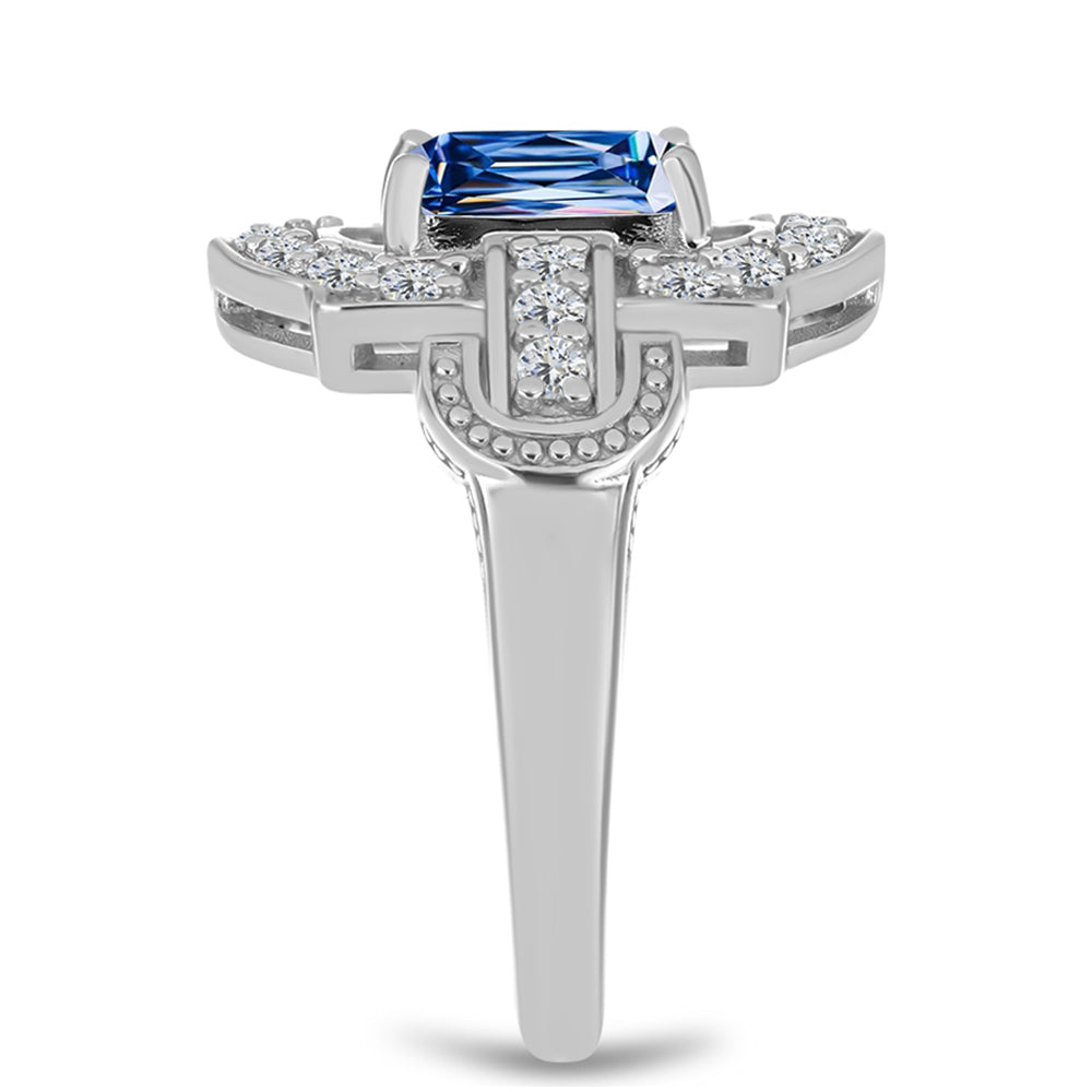 Anillo de Plata con Moisanita azul océano y Topacio Blanco 4 