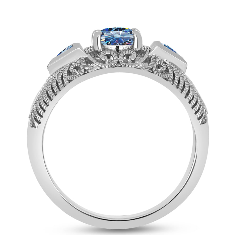 Anillo de Plata con Moisanita azul océano