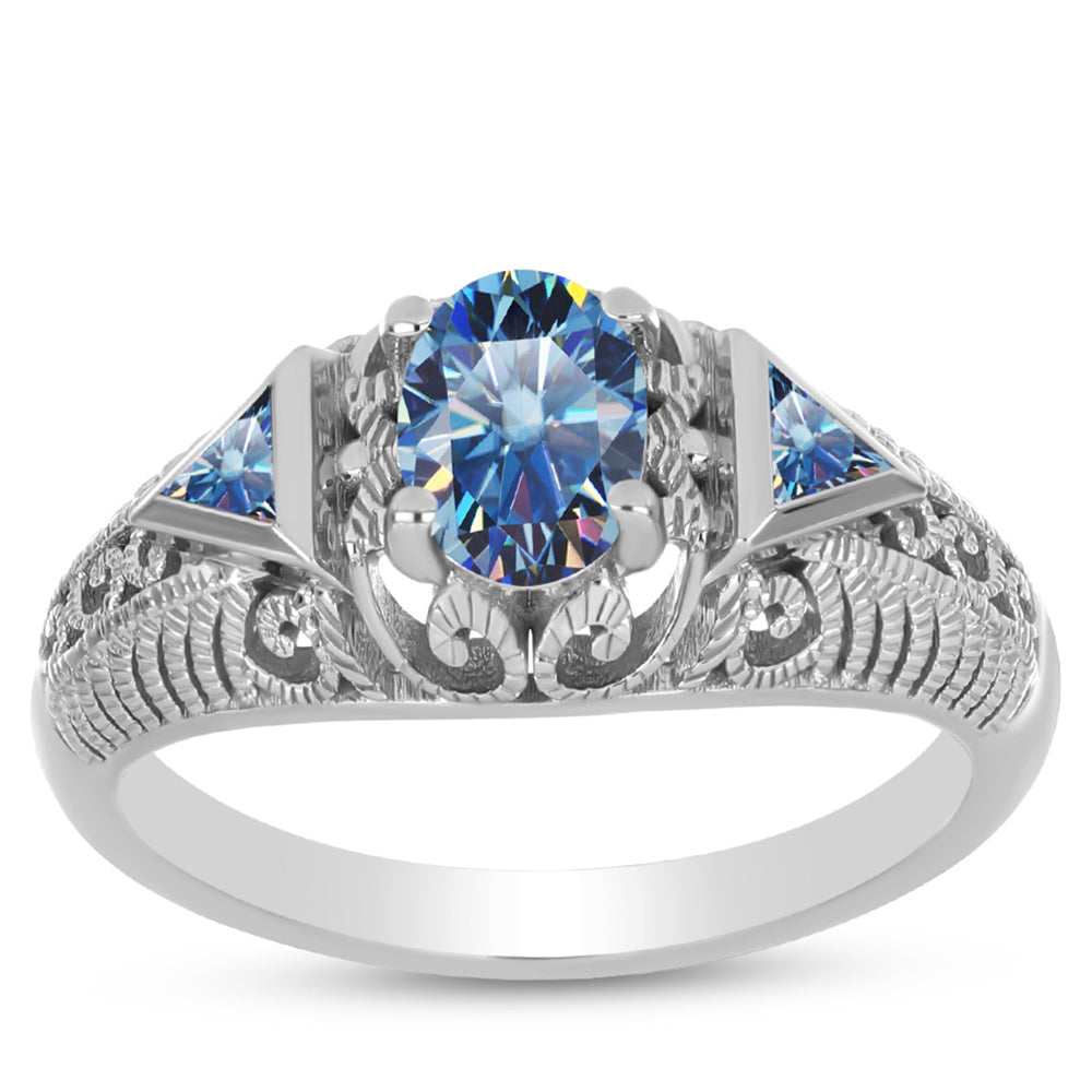 Anillo de Plata con Moisanita azul océano 3 