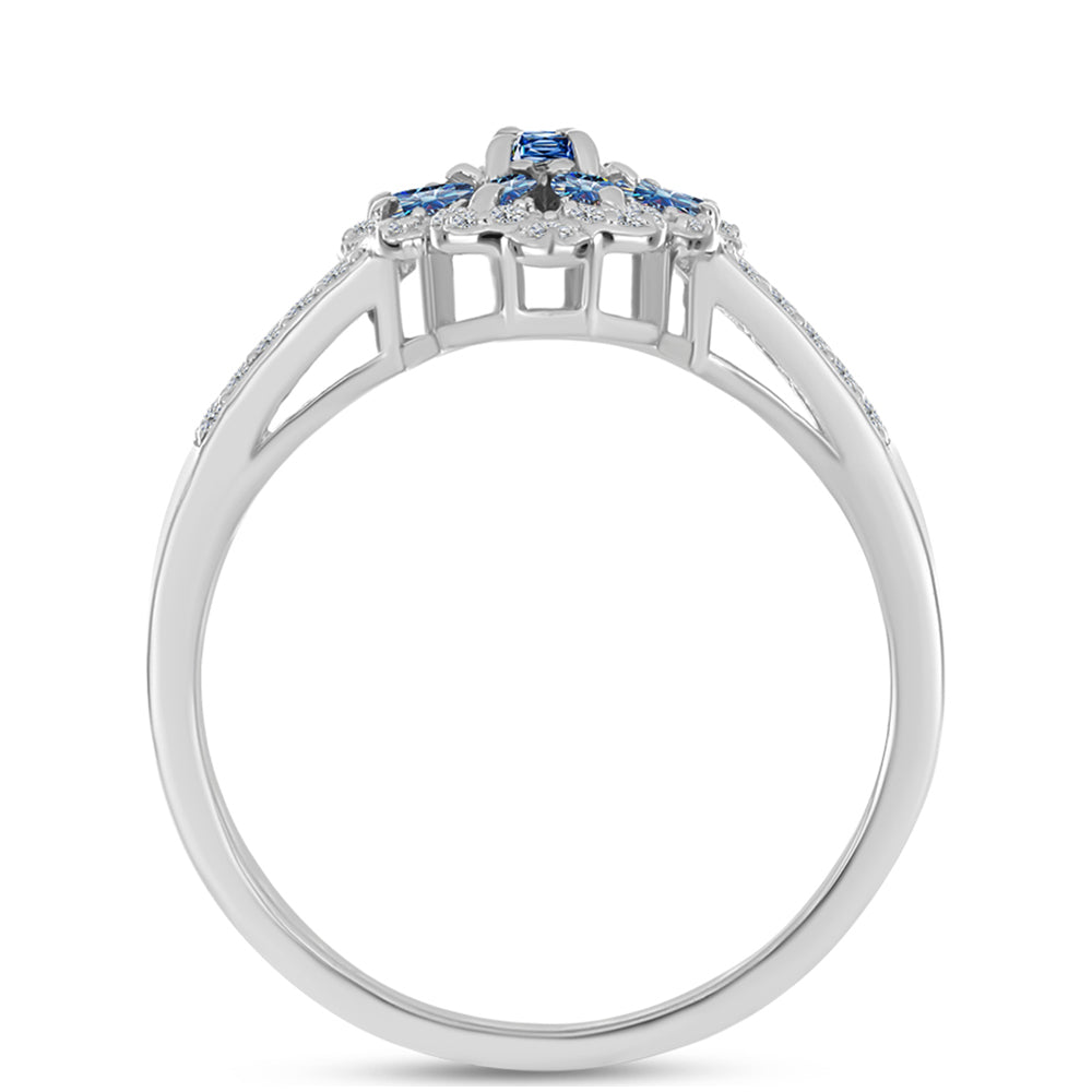 Anillo de Plata con Moisanita azul océano y Topacio Blanco
