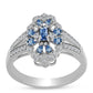 Anillo de Plata con Moisanita azul océano y Topacio Blanco