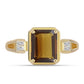 Anillo de Plata Bañada en Oro con Cuarzo Coñac y Zircón Blanco