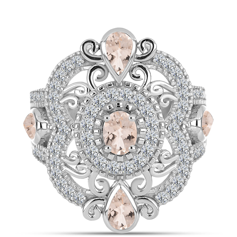 Anillo de Plata con Morganita de Gozareh y Topacio Blanco 1 