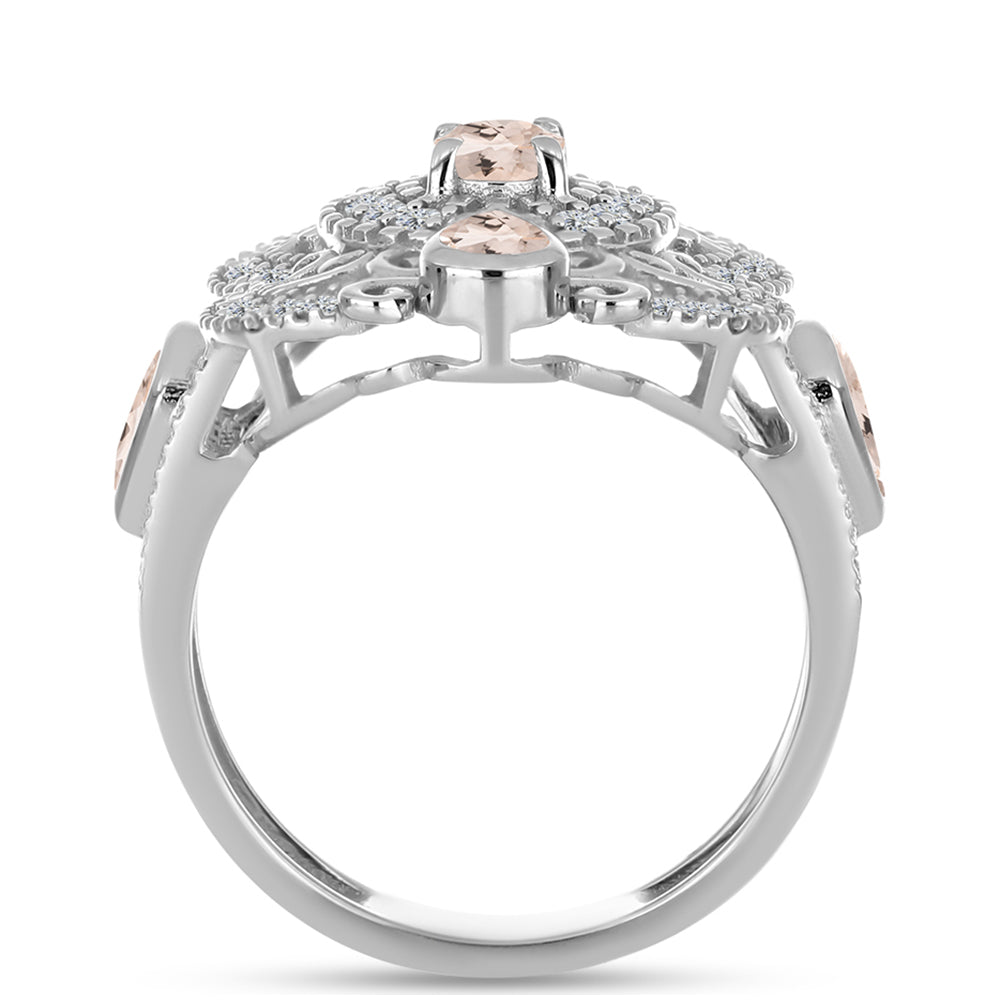 Anillo de Plata con Morganita de Gozareh y Topacio Blanco