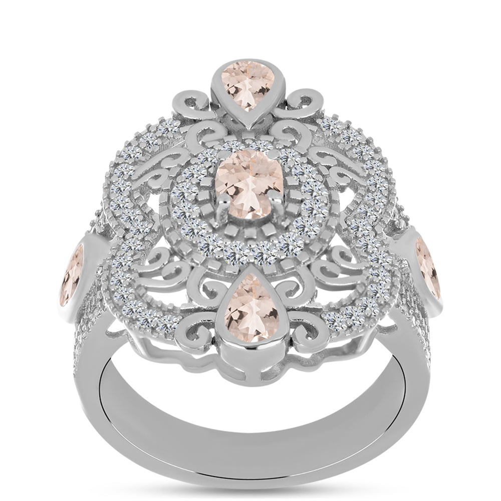 Anillo de Plata con Morganita de Gozareh y Topacio Blanco