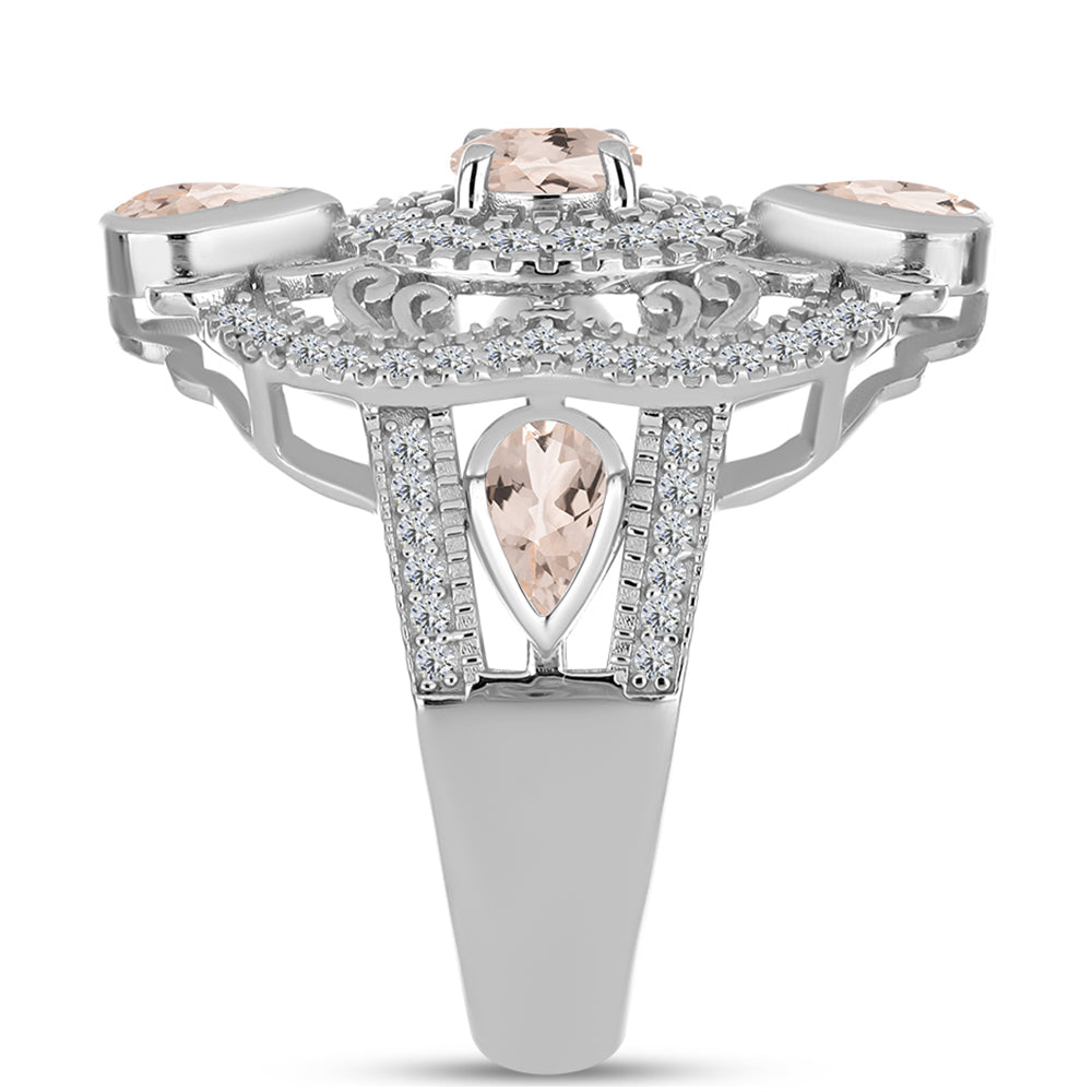 Anillo de Plata con Morganita de Gozareh y Topacio Blanco 4 