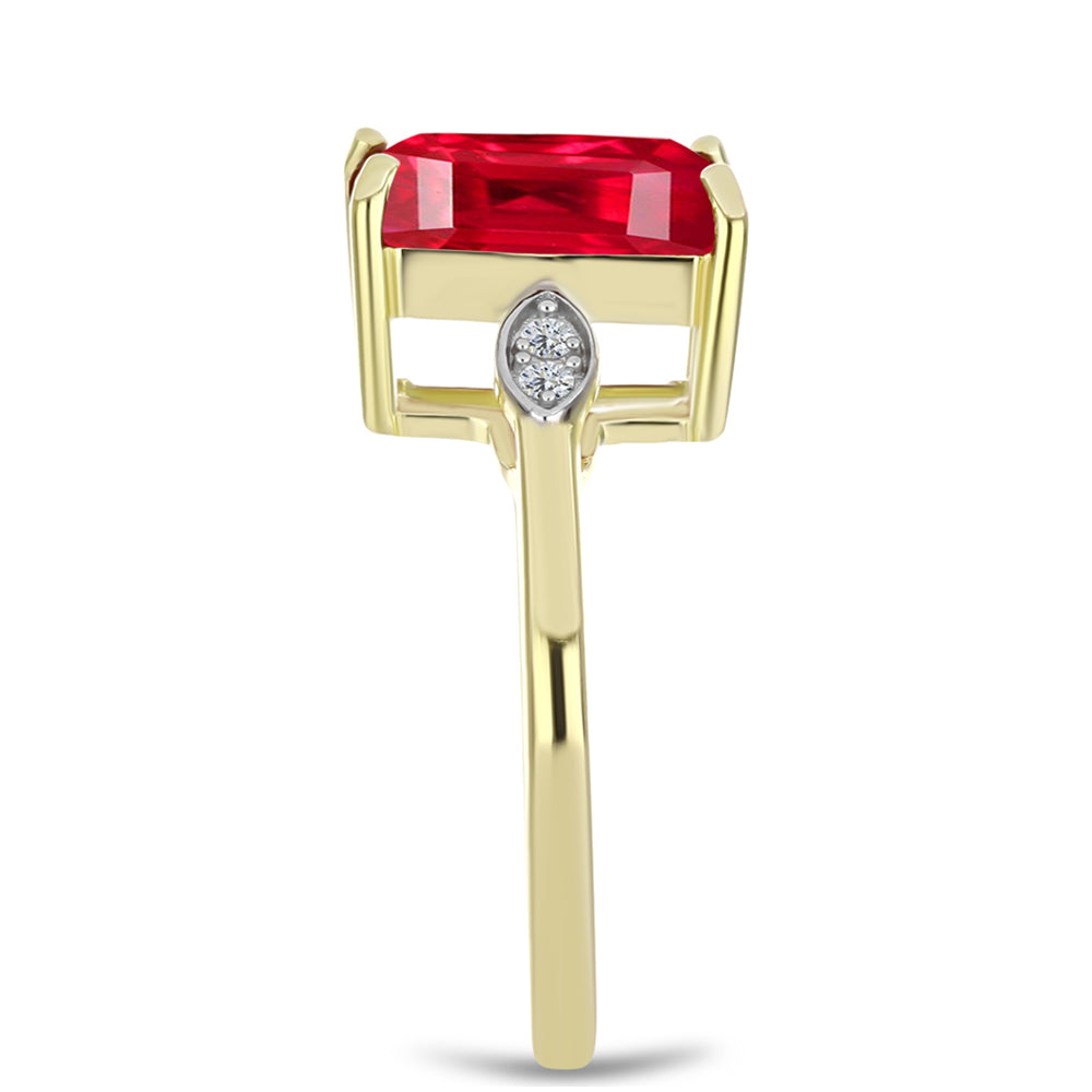 Anillo de Plata Bañada en Oro con Ágata Roja y Topacio Blanco 4 