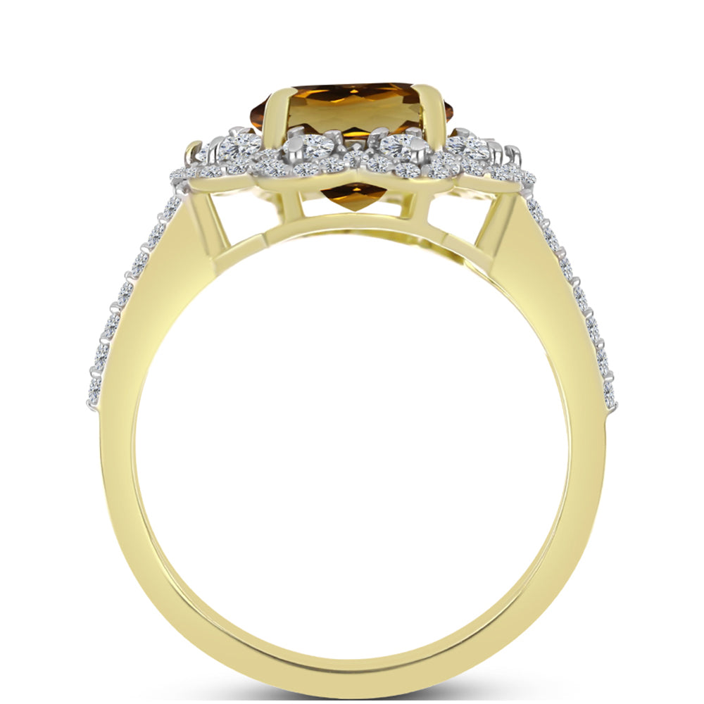 Anillo de Plata Bañada en Oro con Cuarzo Coñac y Topacio Blanco