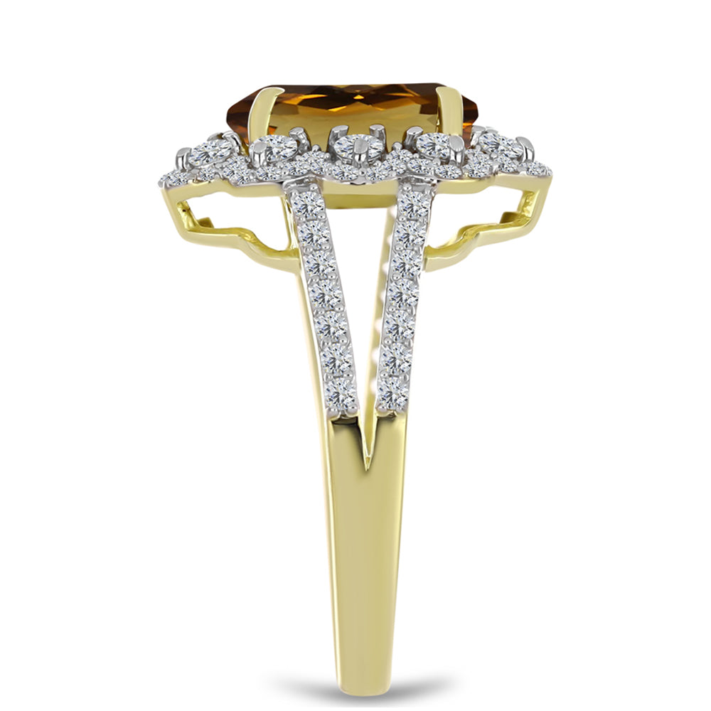 Anillo de Plata Bañada en Oro con Cuarzo Coñac y Topacio Blanco 4 
